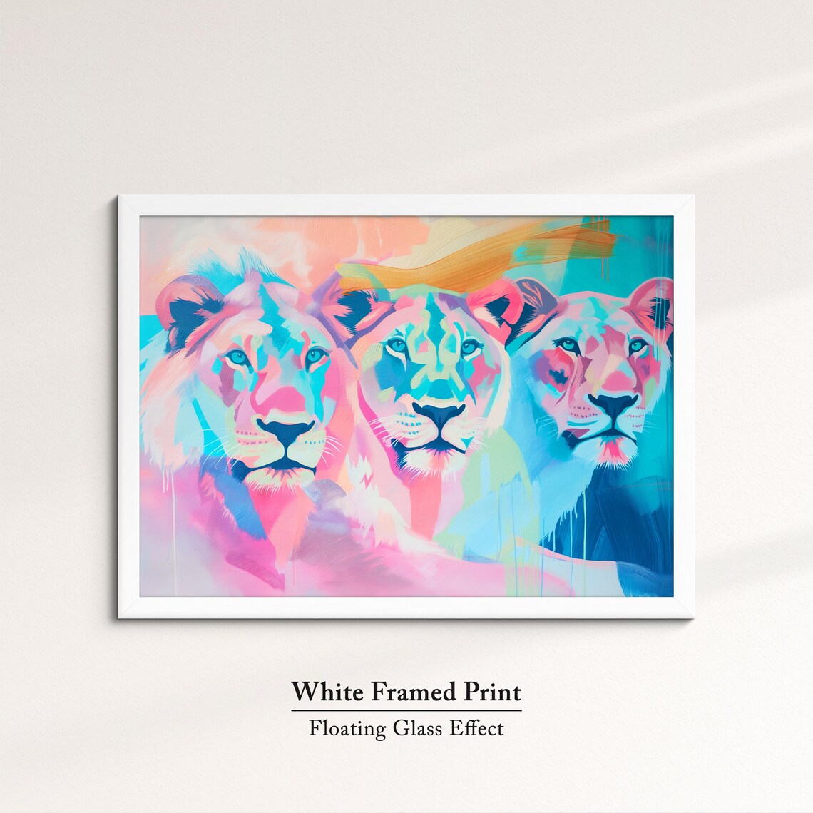 Three Lions Neon Pink Blue Pop Art Abstract Wildlife Wall Art Poster - Image 7