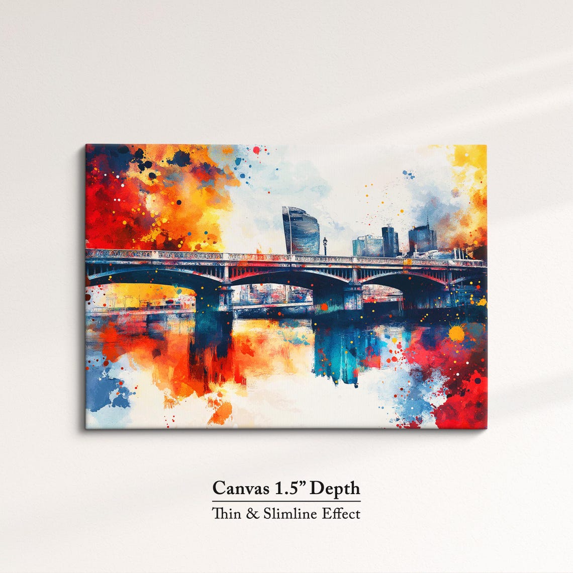 London Thames Bridge Watercolor City Skyline Red Blue Wall Art Poster - Image 3
