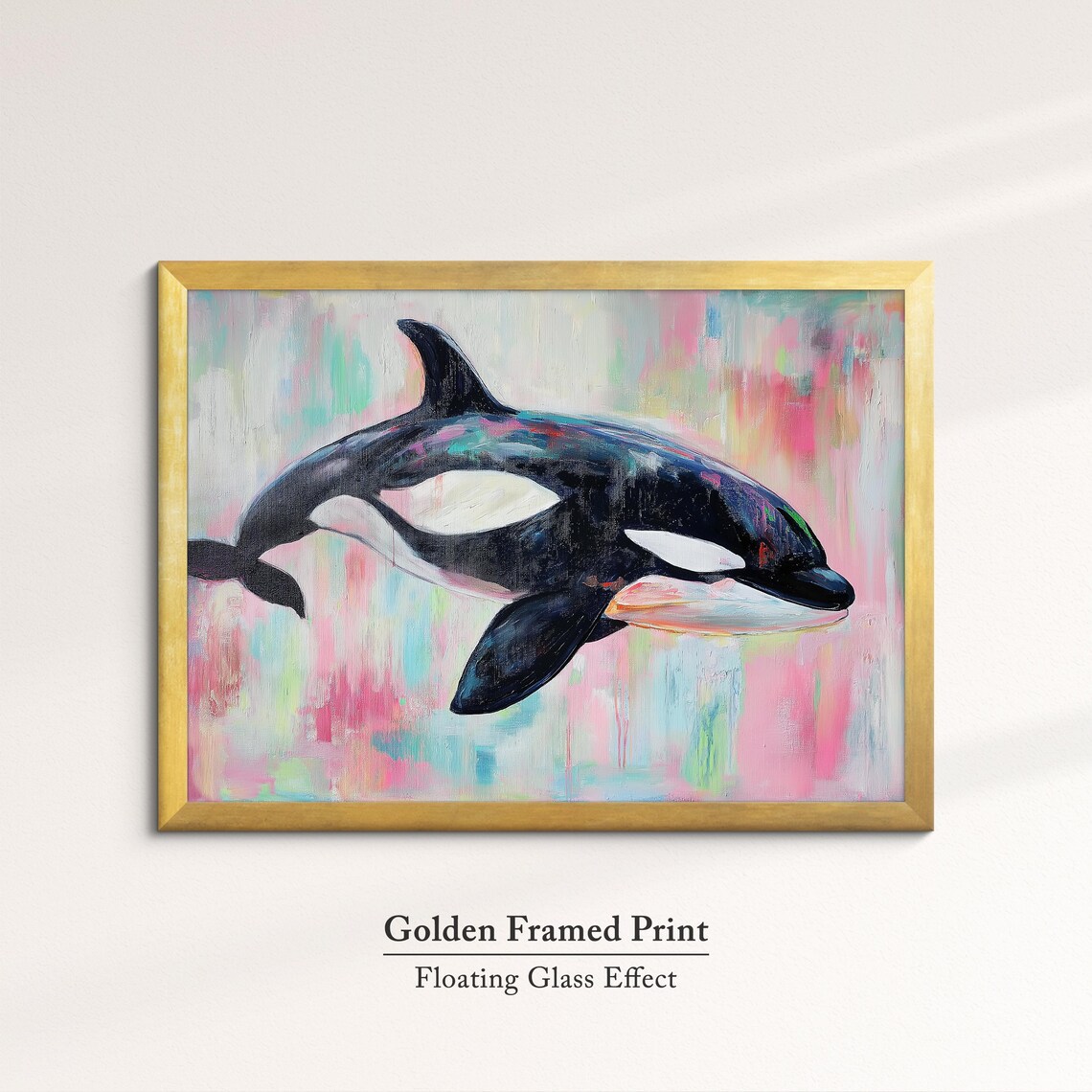 Orca Killer Whale Abstract Pastel Oil Painting Pink Wildlife Wall Art - Image 5