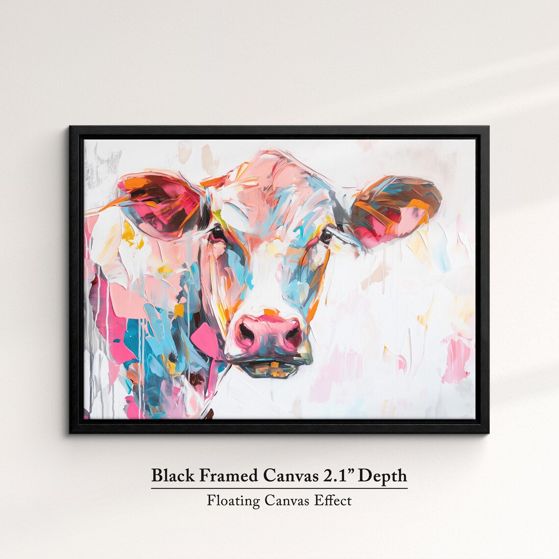 Cow Head Colorful Pastel Abstract Farm Animal Portrait Wall Art - Image 2
