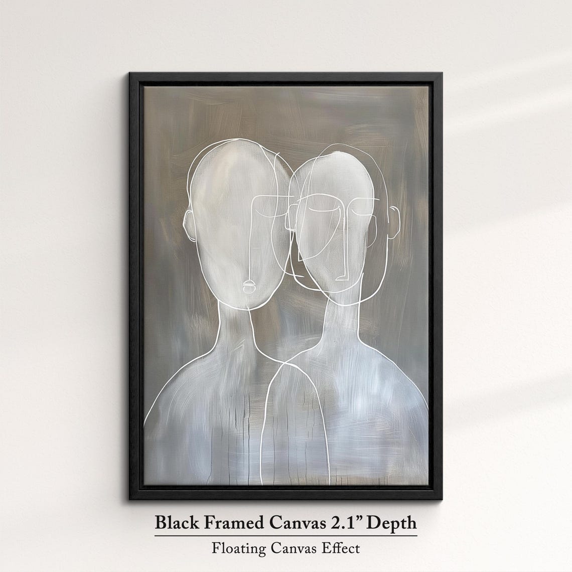 Two Abstract Faces Minimalist Line Art Couple Modern Gray Wall Poster - Image 2