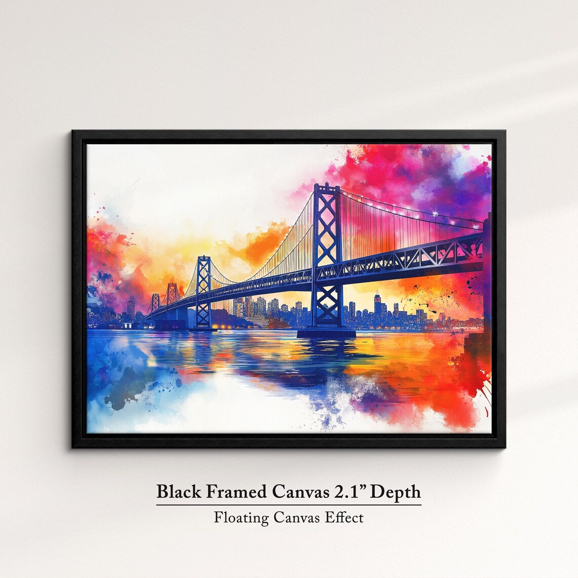 San Francisco Bay Bridge Sunset Skyline Vibrant Watercolor Art Poster - Image 2