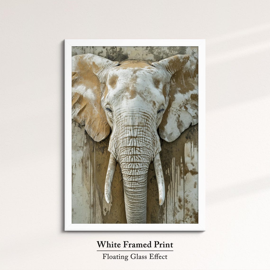 Elephant Head Sepia Neutral Beige Tusks Rustic Textured Wall Poster - Image 7