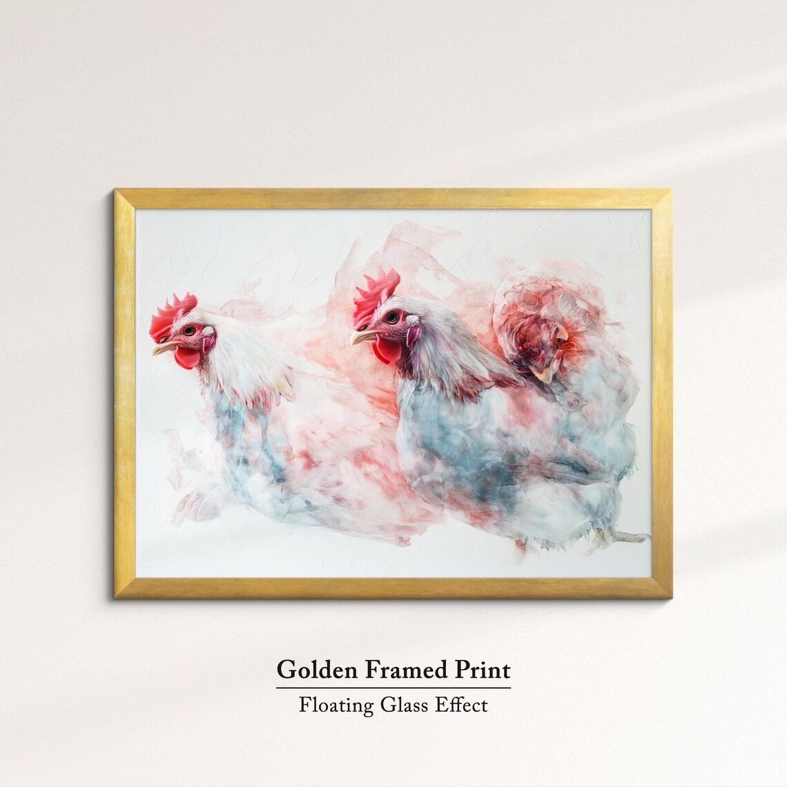 Two White Hens Pink Grey Watercolor Soft Farm Bird Wall Art Poster - Image 5