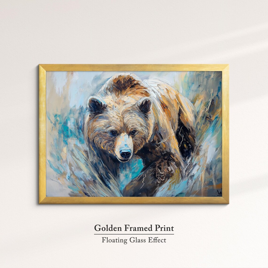 Brown Bear Walking Powerful Wildlife Oil Painting Style Wall Art - Image 5