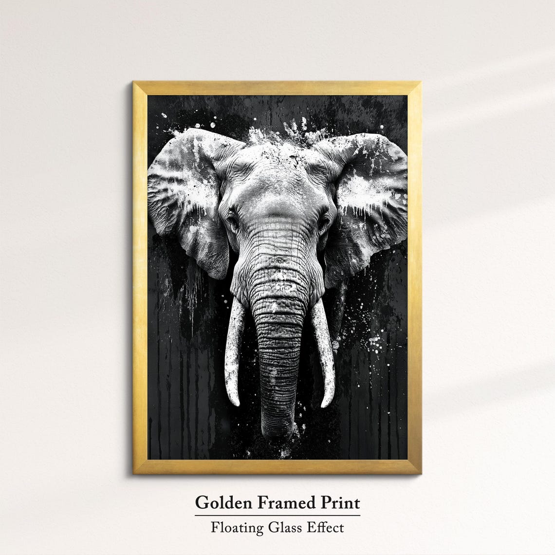 Black White Elephant Splatter Paint Drips Dramatic Wildlife Art Poster - Image 5