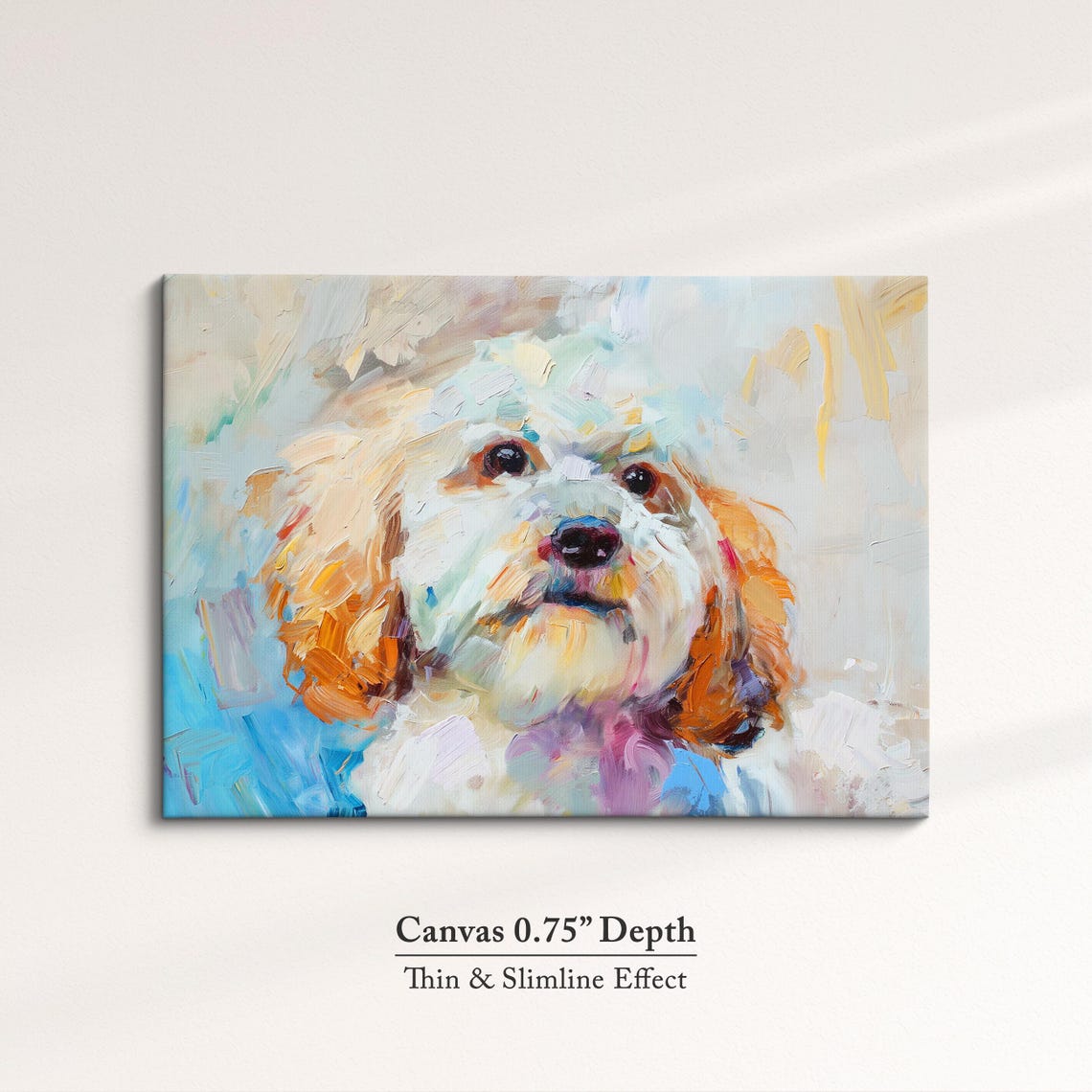 Cockapoo Portrait White Orange Coat Soft Blue Abstract Dog Poster - Image 4