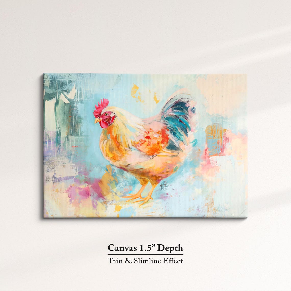 Rooster Golden Pastel Watercolor Teal Tail Farm Bird Wall Poster - Image 3