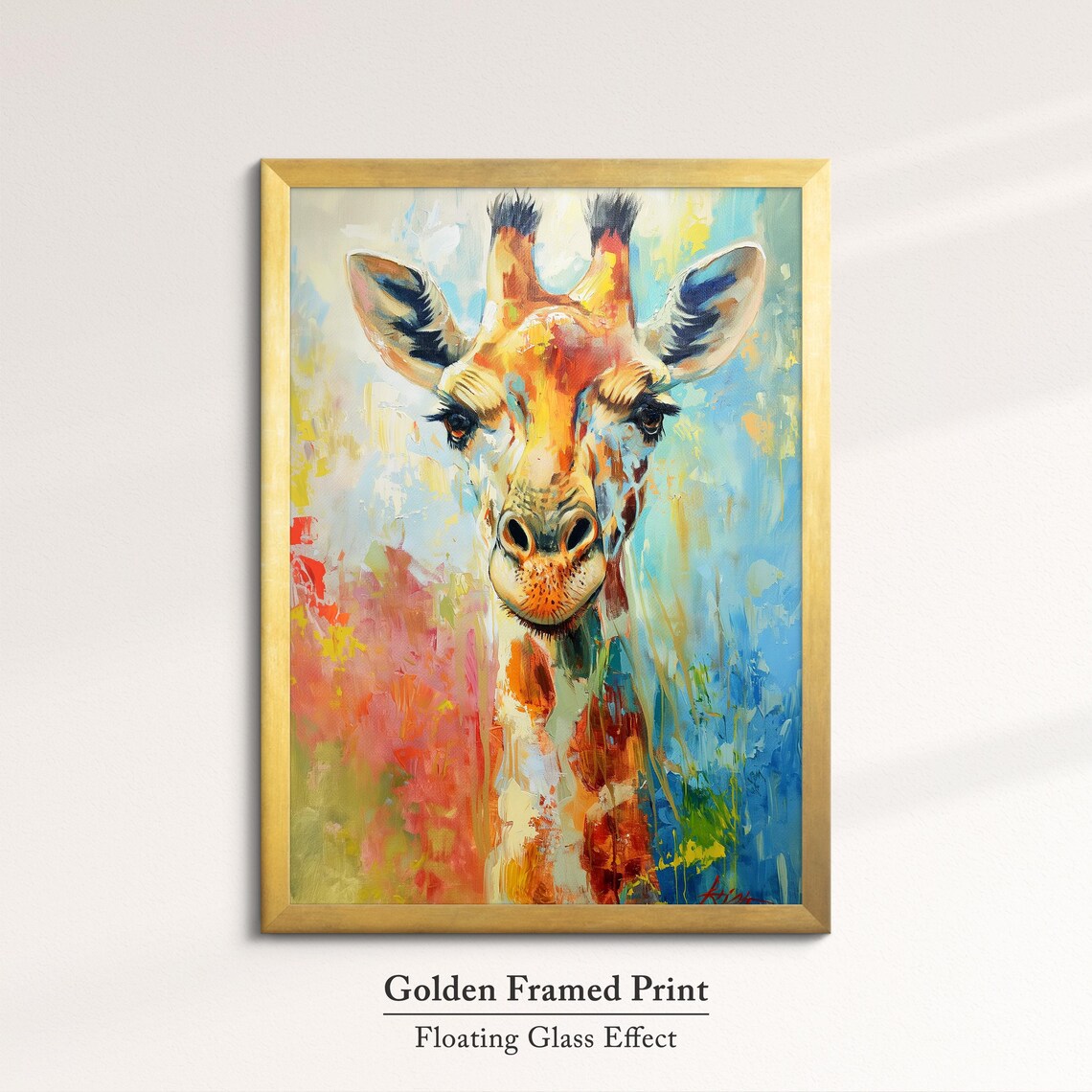 Giraffe Portrait Colorful Abstract Orange Blue Wildlife Wall Art - Image 5
