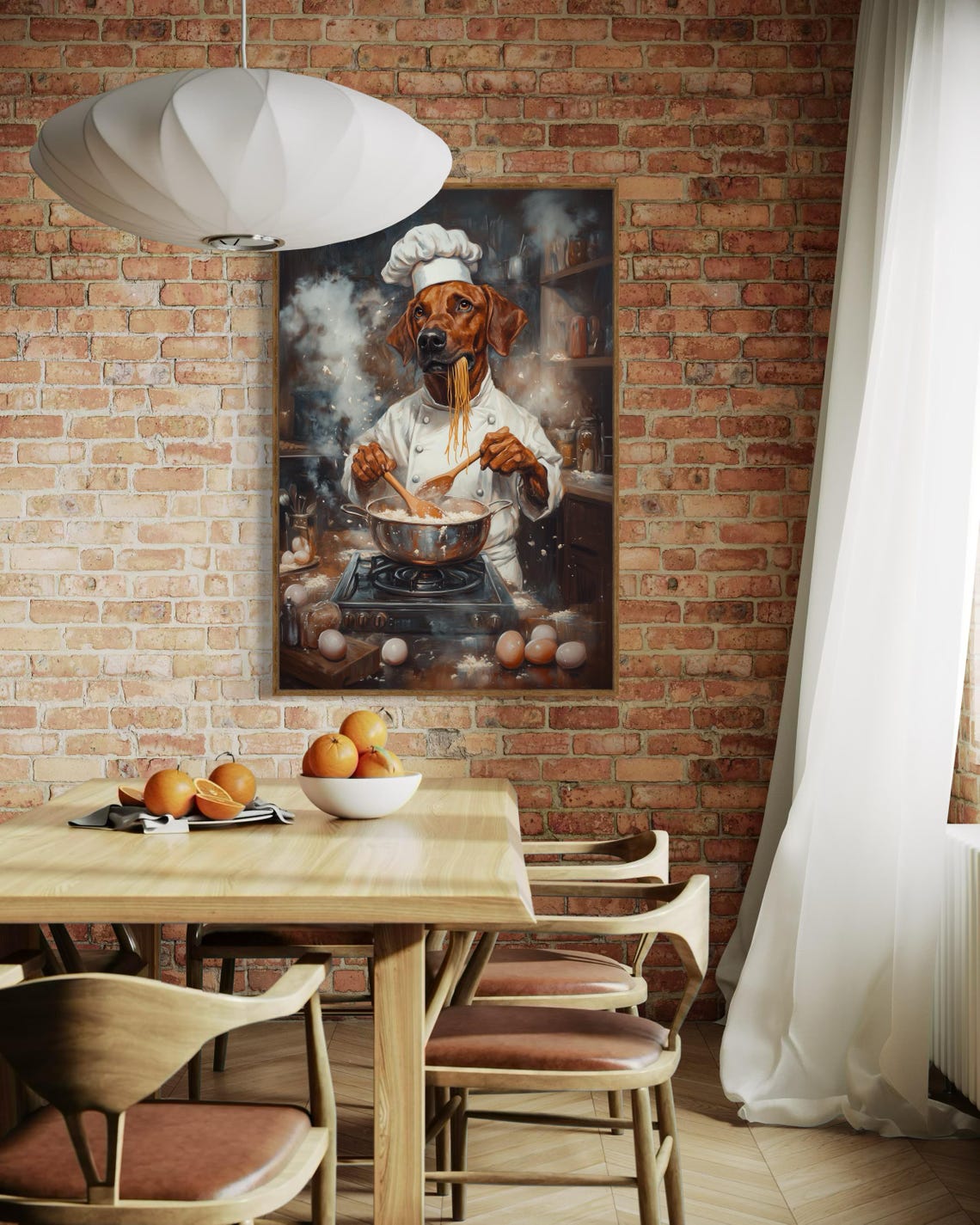 Rhodesian Ridgeback Chef Cooking Spaghetti in Rustic Kitchen Poster - Image 3