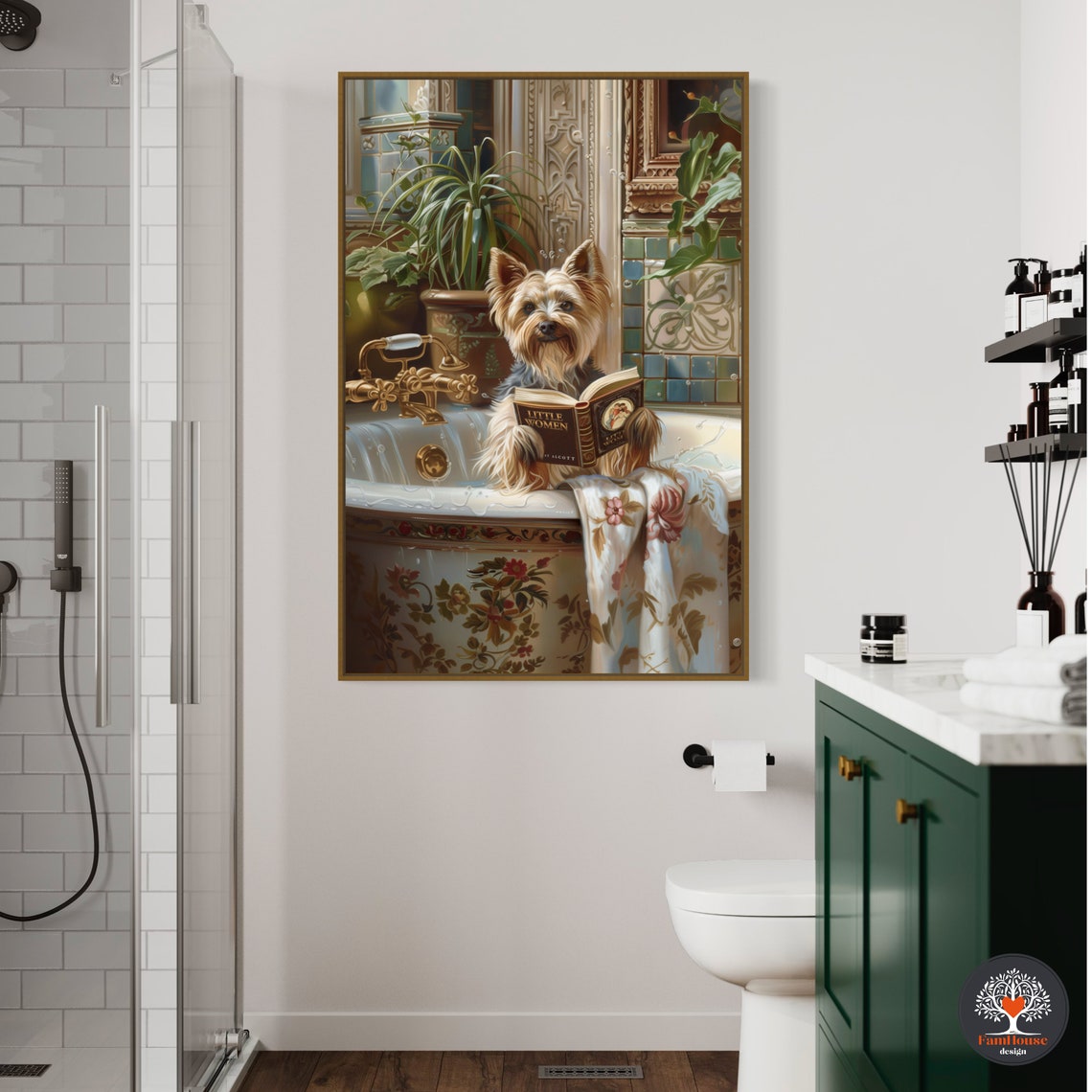 Yorkshire Terrier Reading Little Women Book in Vintage Bathtub Poster - Image 4