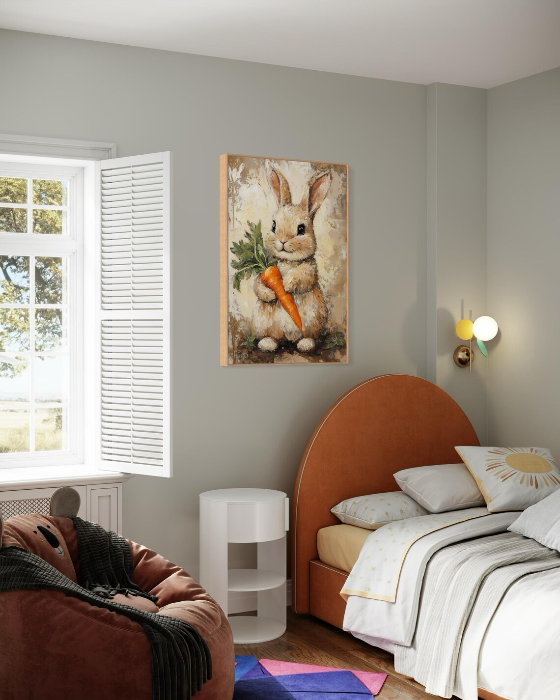 Adorable Bunny Holding a Carrot Oil Painting Rustic Style Poster - Image 5