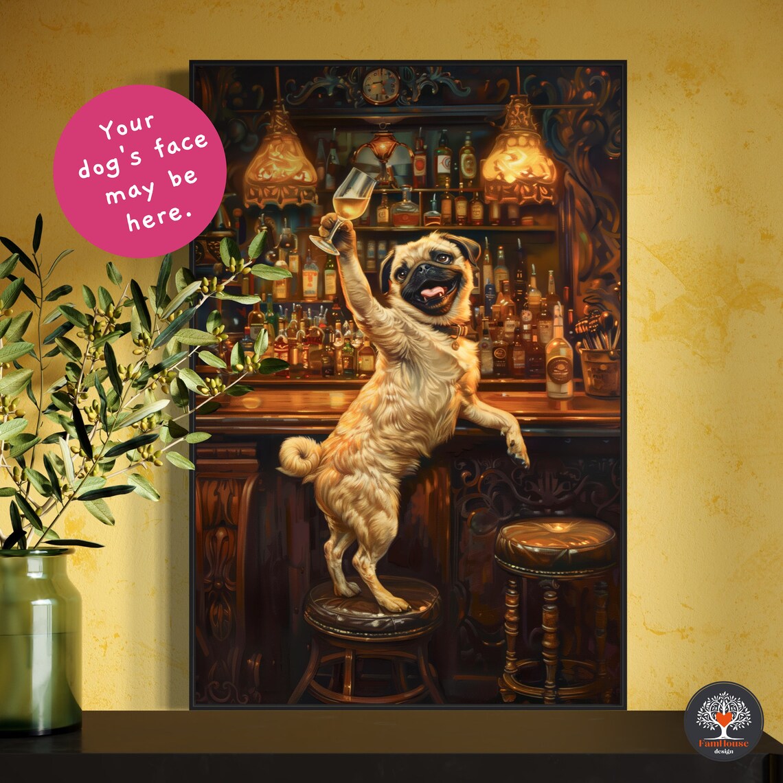 Whimsical Pug Bar Art Poster For Wine Lovers - Image 6