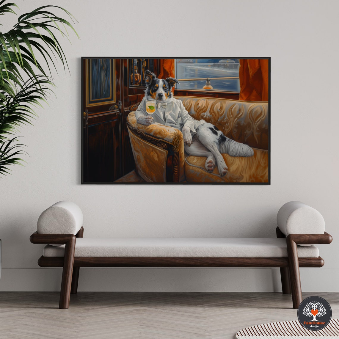 Australian Shepherd in White Tuxedo Lounging with Cocktail Poster - Image 2