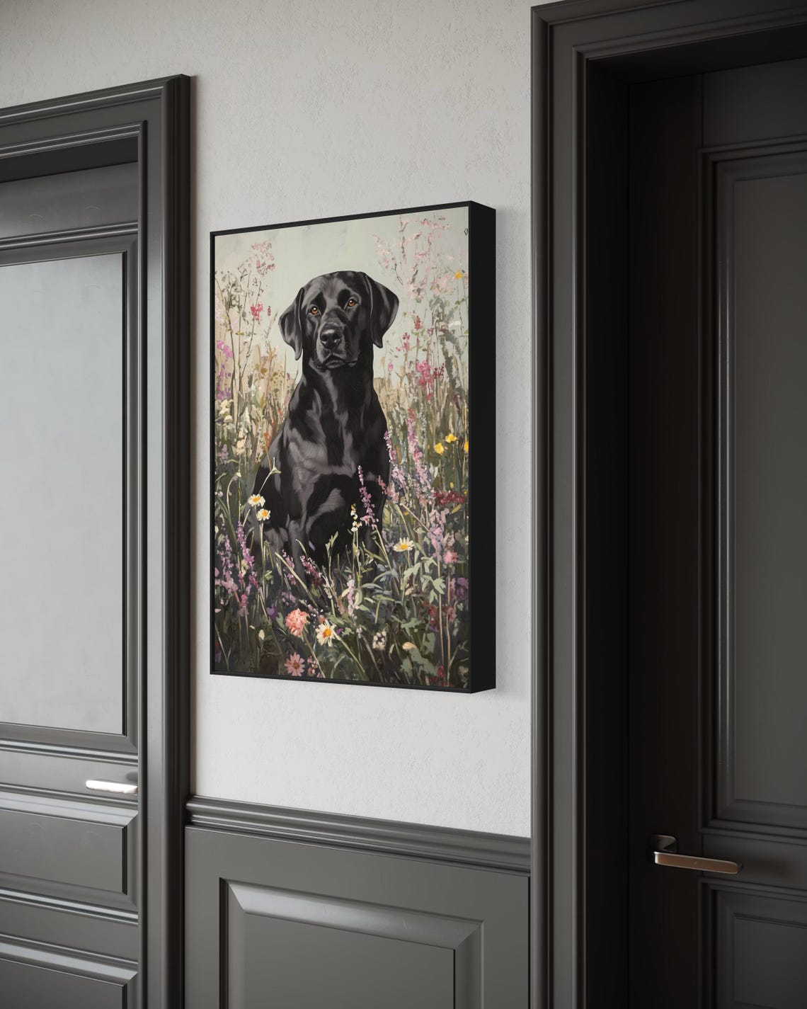 Sweet Black Labrador Sitting Among Spring Wildflowers Meadow Poster - Image 4