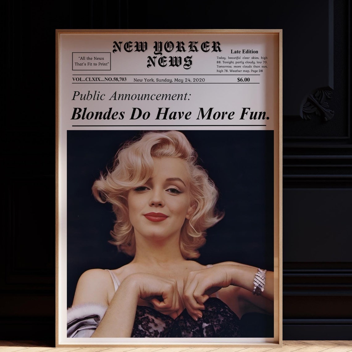 Marilyn Monroe Blondes Do Have More Fun Retro Newspaper Art Print - Image 3