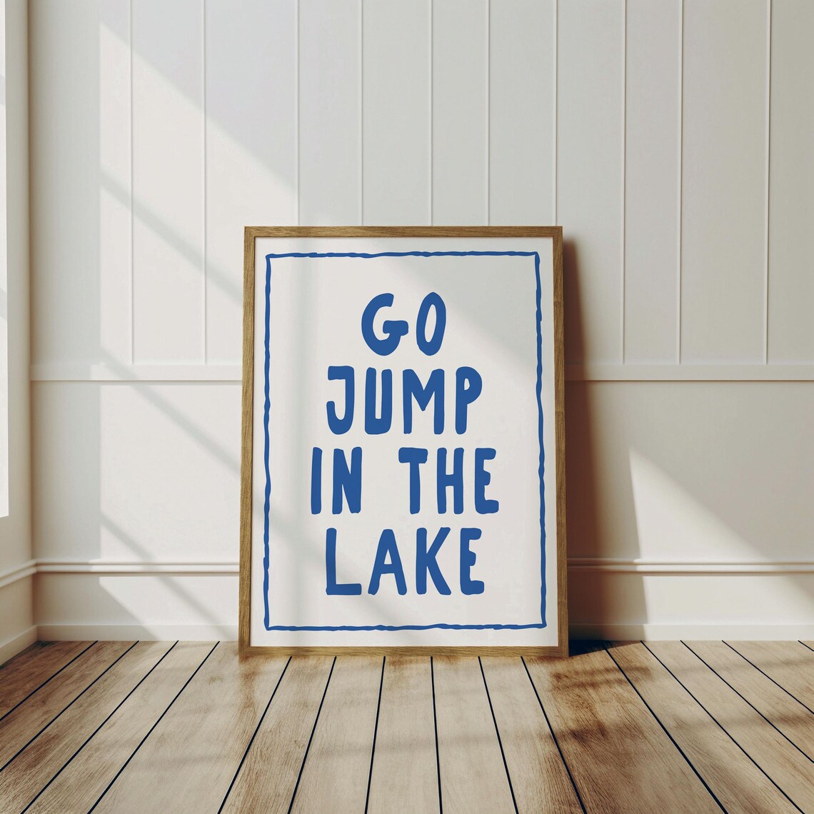 Go Jump In The Lake Bold Blue Typography Funny Lake House Cabin Poster