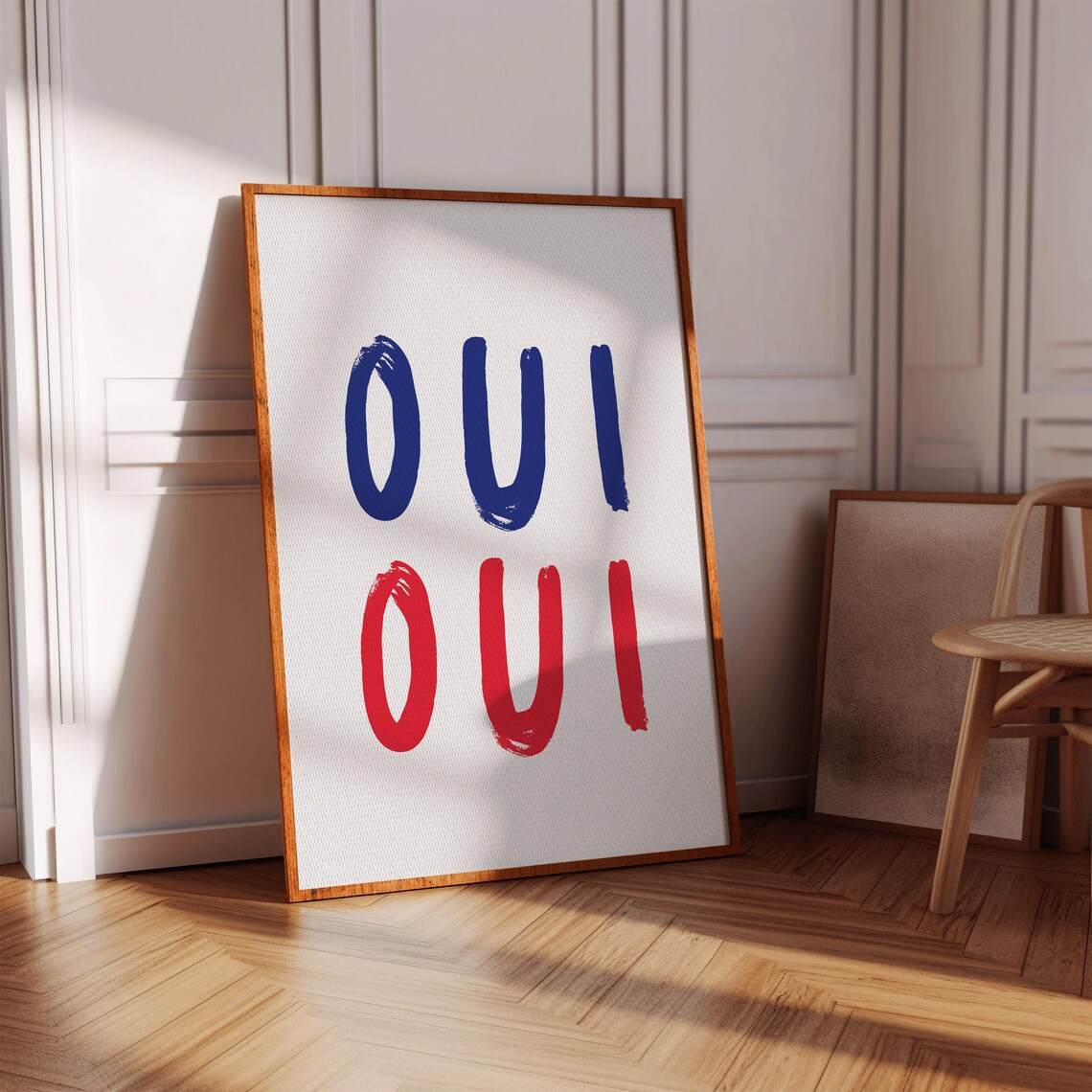 Oui Oui French Typography Blue Red Minimalist Parisian Chic Poster