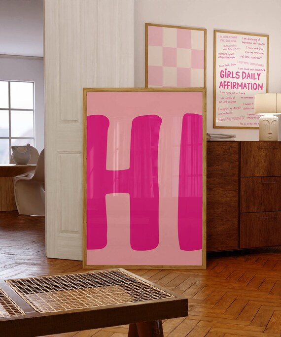 Bold Pink Hi Typography Entryway Greeting Cute Modern Apartment Art Poster
