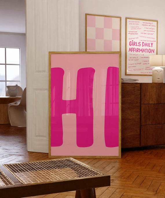 Hi Wall Art Cute Apartment Decor Entryway Print Pink Gifts For Warming Housewarming Hospitality
