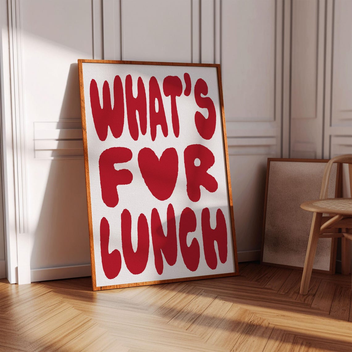 What's For Lunch Red Heart Typography Bold Retro Kitchen Wall Poster