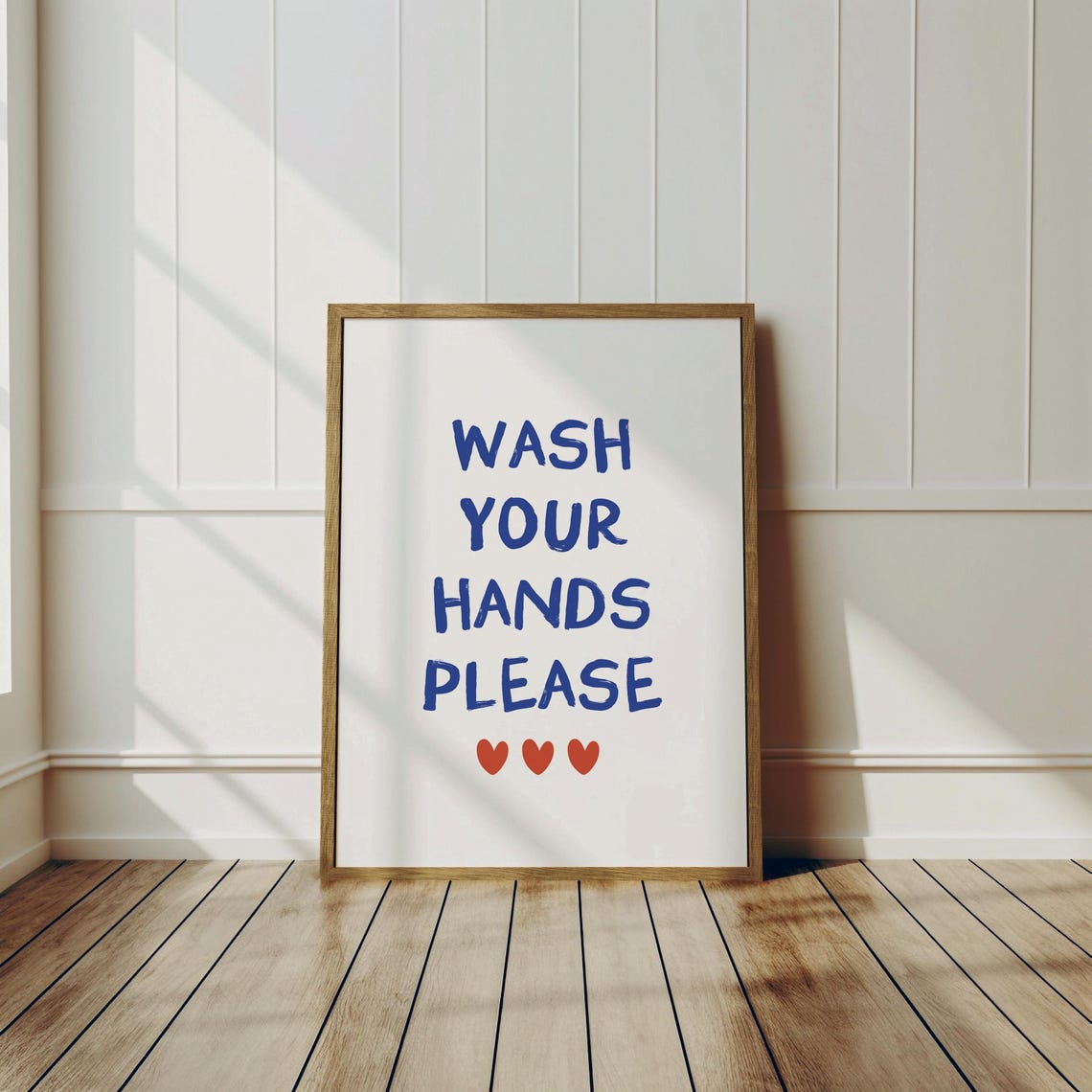 Wash Your Hands Please Blue Brush Hearts Bathroom Reminder Poster - Image 2