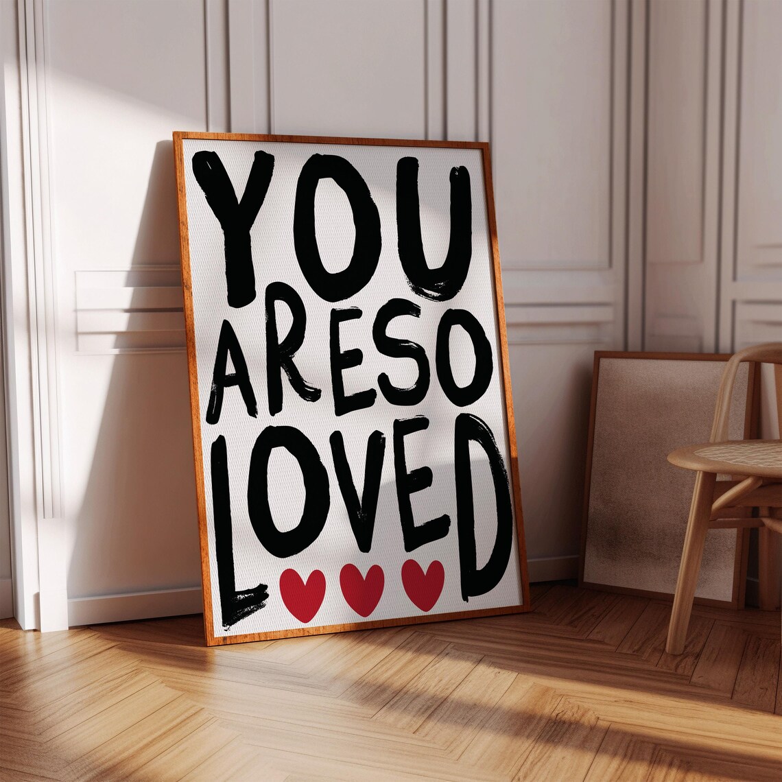 You Are So Loved Bold Black Brush Letter Red Hearts Quote Poster