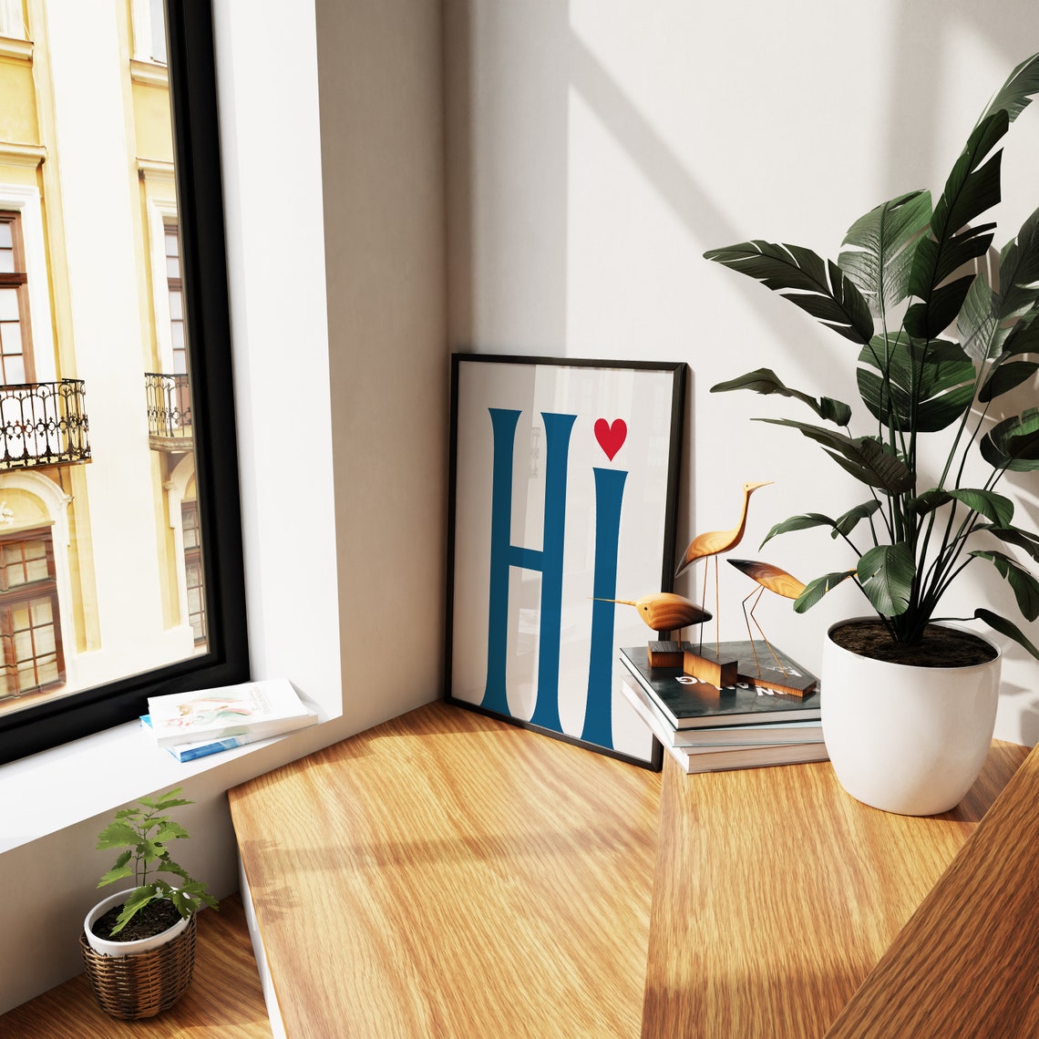 Hi Blue Oversized Letter Heart Minimalist Entryway Wall Poster - Image 3