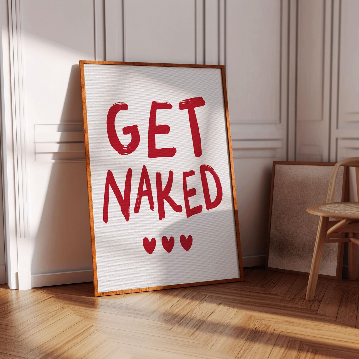 Get Naked Bold Red Brush Lettered Bathroom Funny Quote Poster