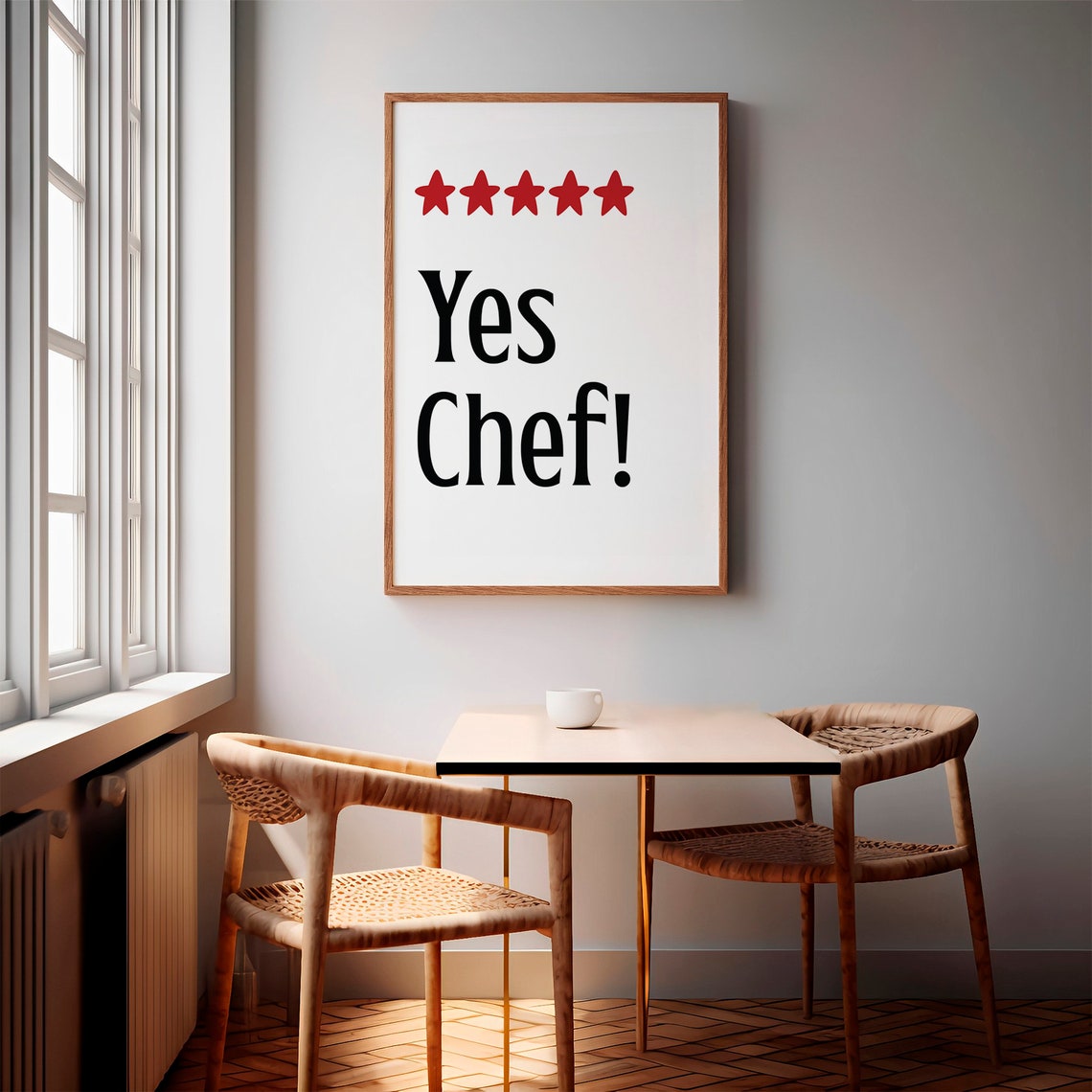 Yes Chef Black Serif Five Red Stars Classic Kitchen Quote Poster - Image 2