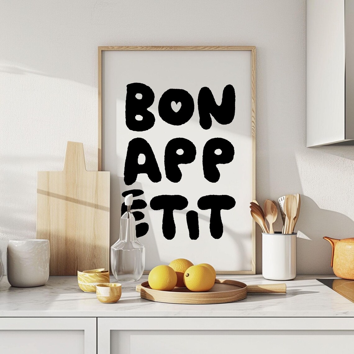 Bon Appetit Black Bubble Letter Poster Fun French Food Saying - Image 2