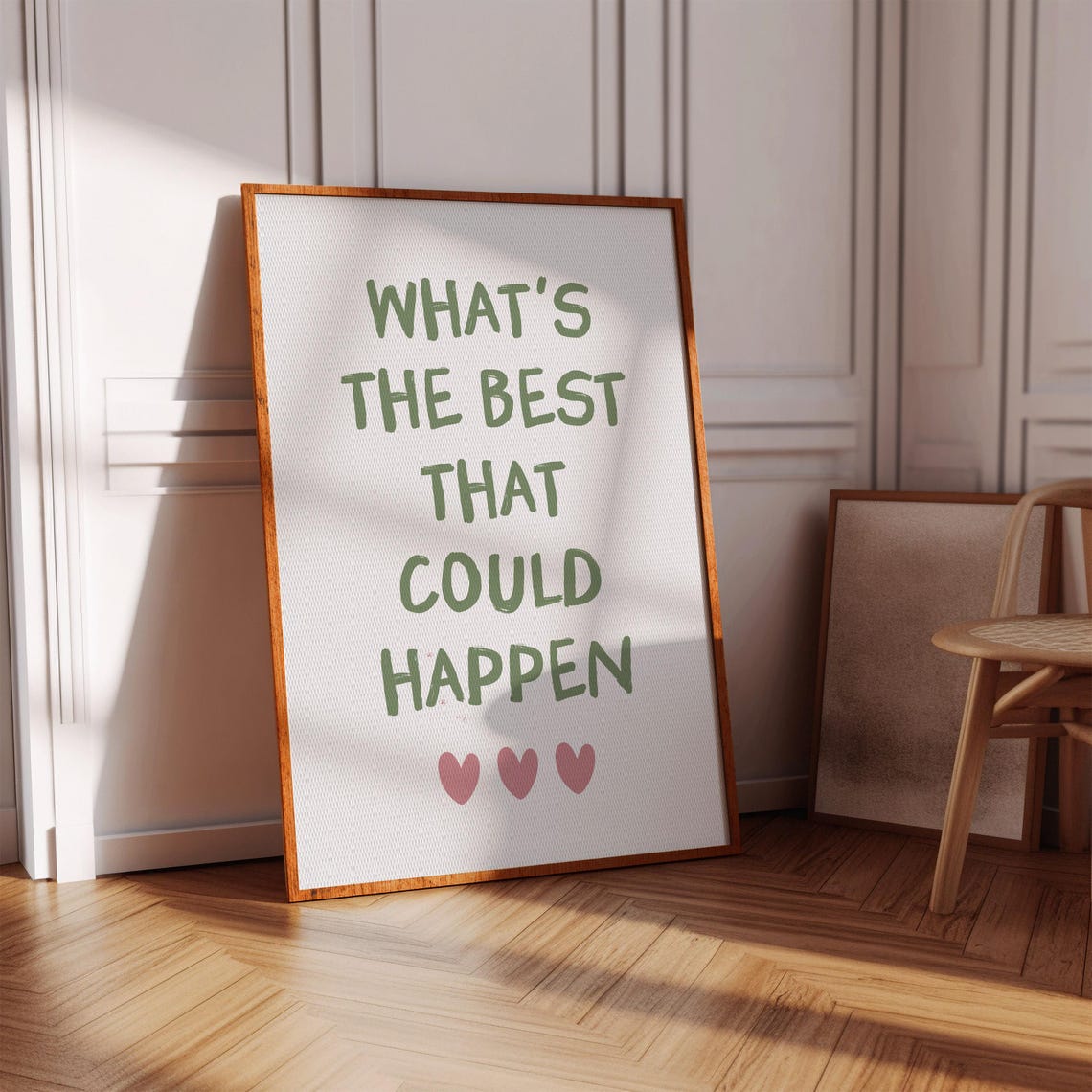 Whats the Best That Could Happen Sage Green Hearts Quote Print