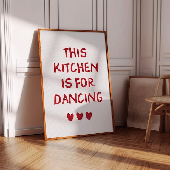 This Kitchen Is For Dancing Red Brush Hearts Fun Kitchen Quote Poster
