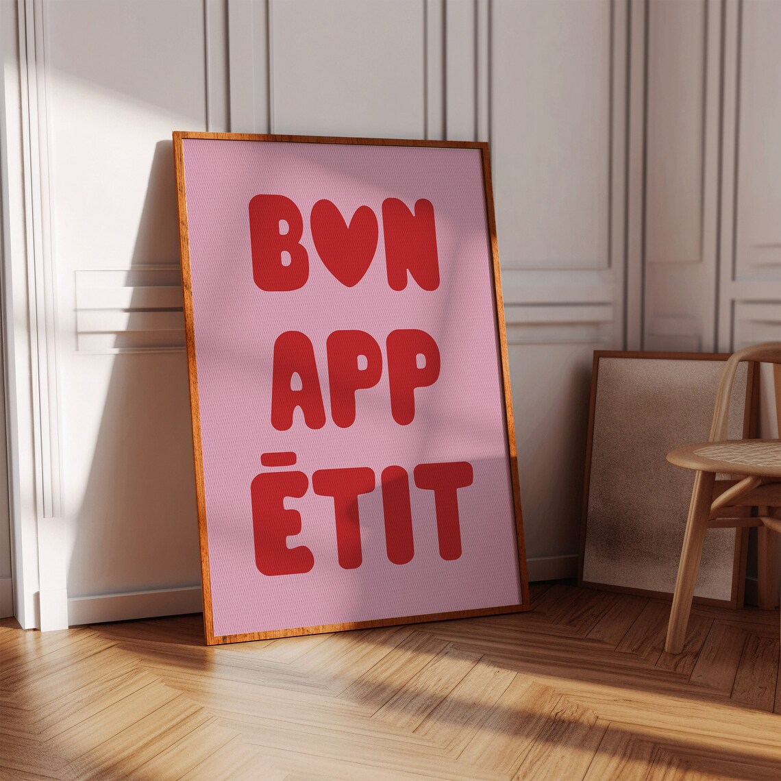 Bon Appetit Red Bubble Letters Pink French Kitchen Saying Poster