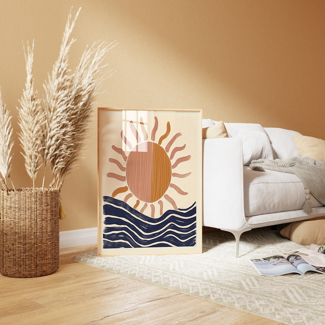 Sun Over Ocean Waves Boho Poster Warm Sunset Coastal Home Decor - Image 3