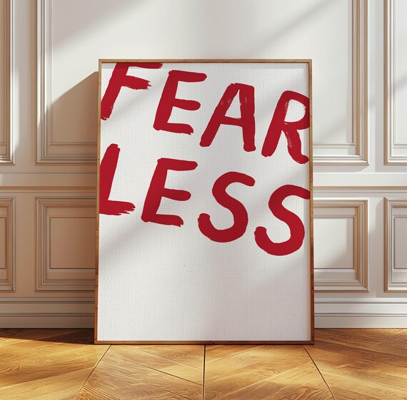 Fear Less Bold Red Brush Lettering Motivational Minimalist Poster