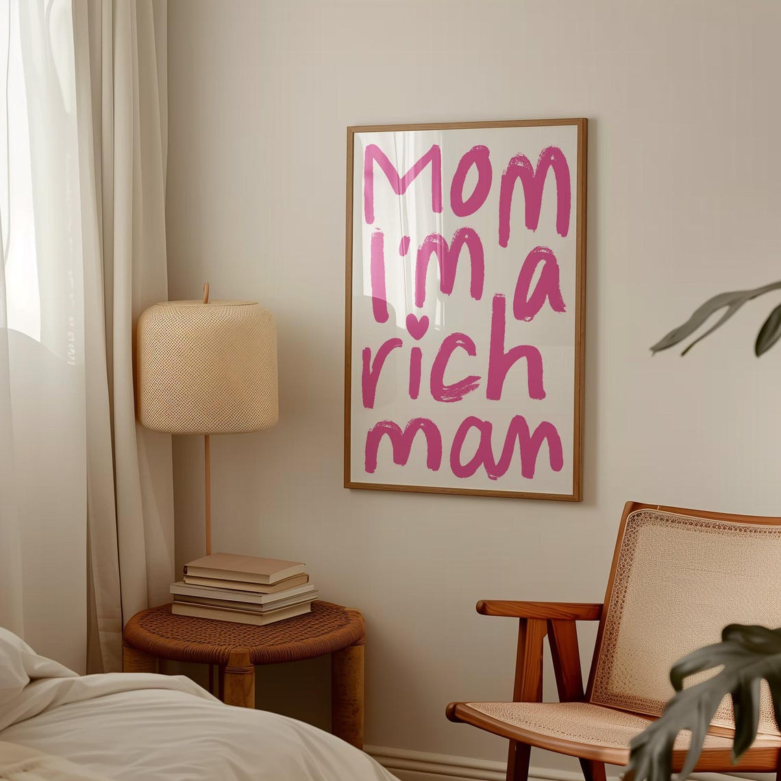 Mom Im A Rich Man Print Y2k Preppy Room Decor Feminist Wall Art Trendy Aesthetic Decor Pink Wall Art For Teen Girls Living Room Decor - Image 2