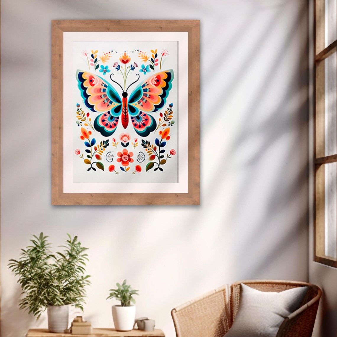 Scandinavian Folk Art Butterfly Floral Colorful Spring Boho Art Print - Image 2