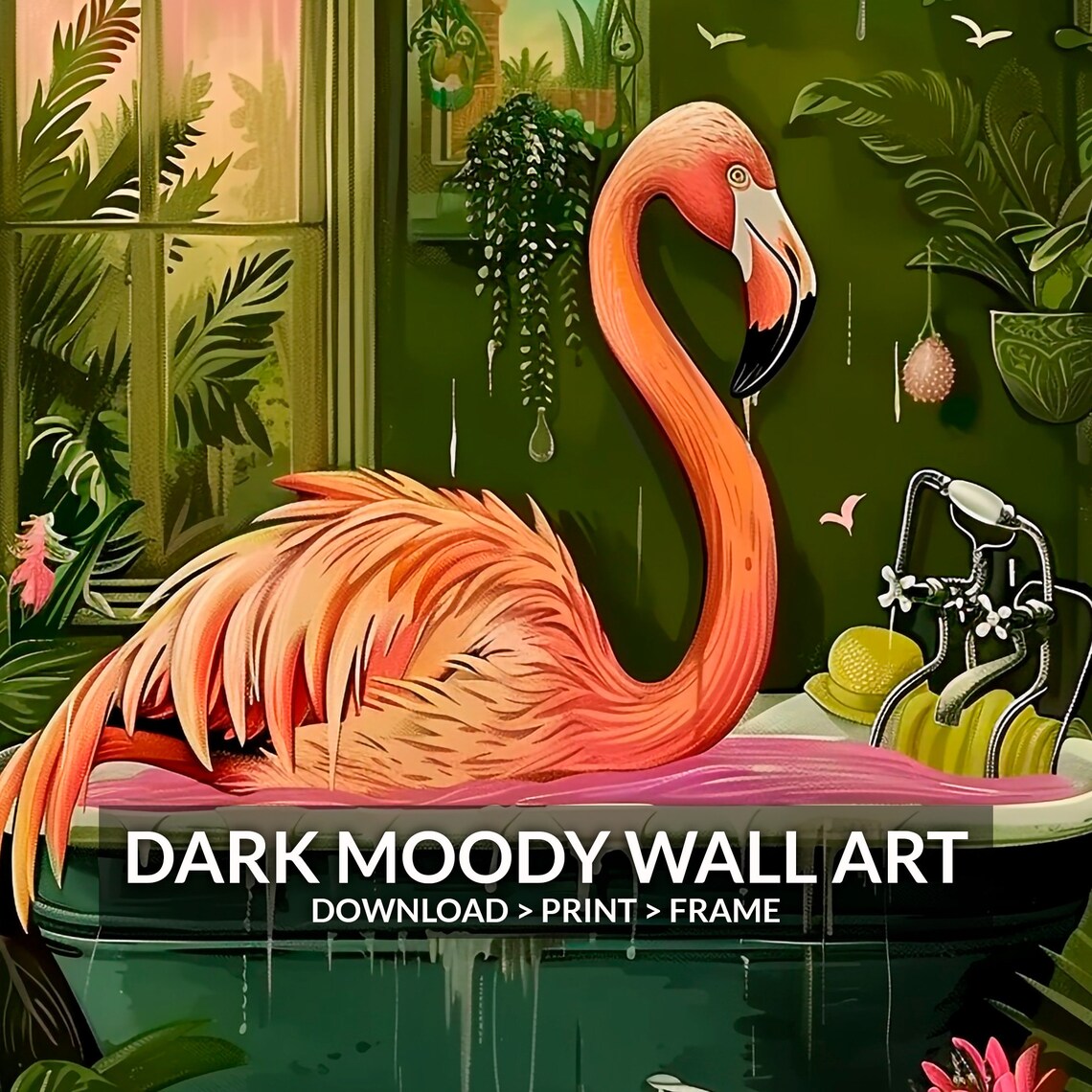 Pink Flamingo Relaxing in Bathtub Tropical Bathroom Animal Print - Image 5