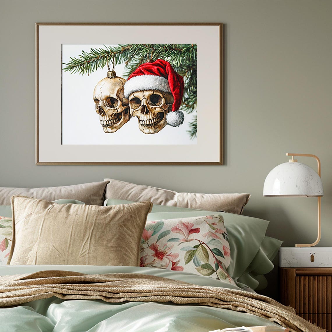 Gothic Skull Christmas Ornaments With Santa Hat Dark Holiday Poster - Image 3