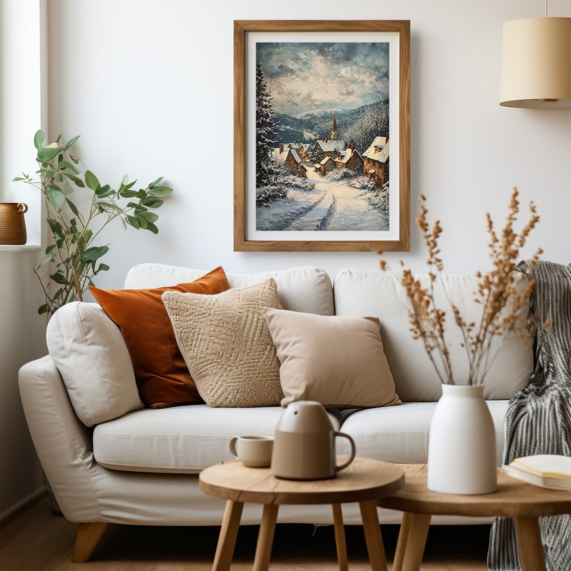 Mountain Village Church Snowy Pines Moody Winter Scene Poster - Image 6