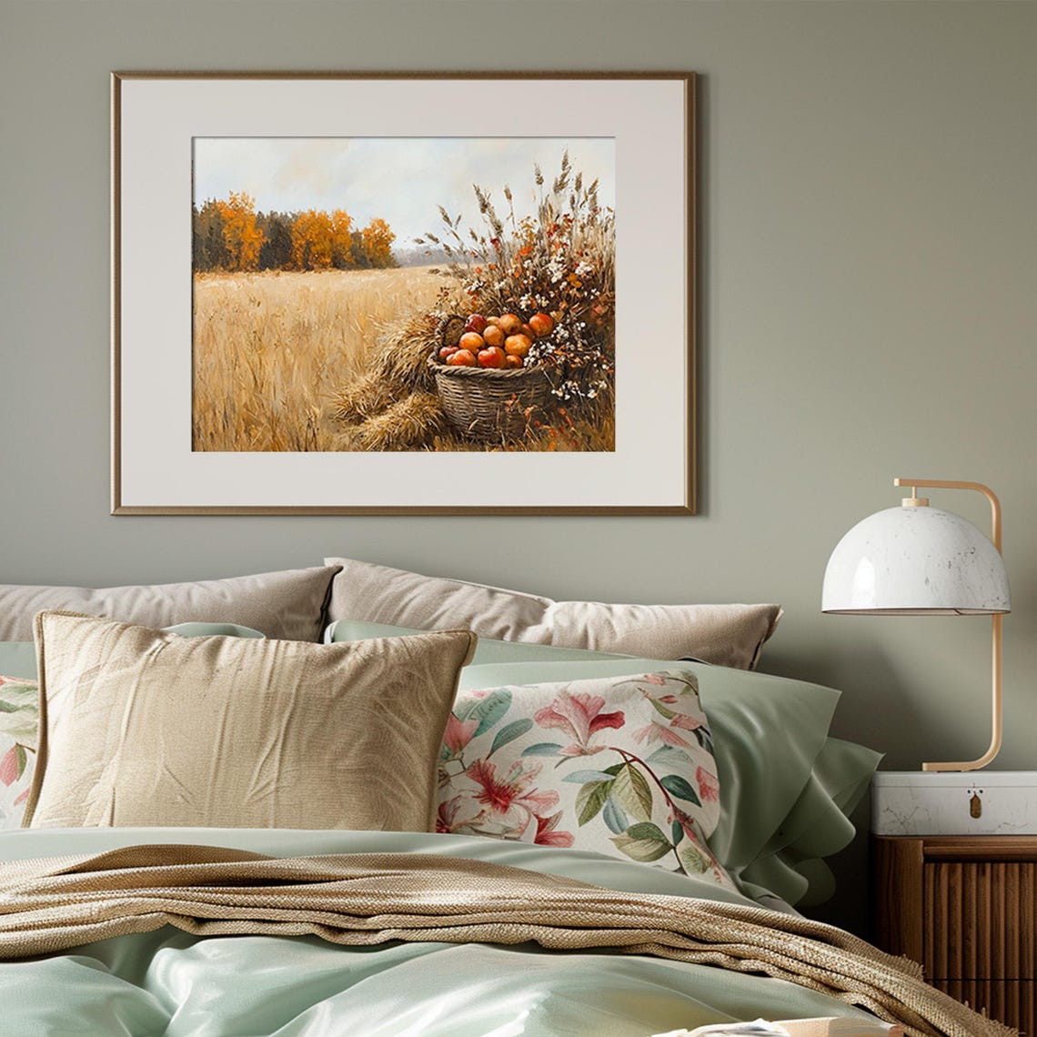 Autumn Harvest Basket Of Apples In Golden Wheat Field Poster - Image 3