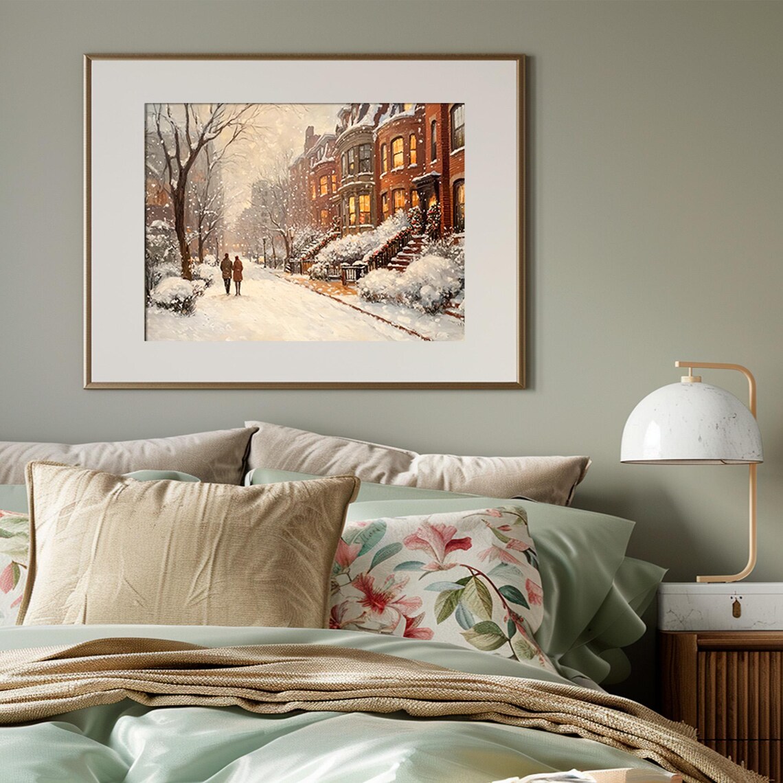 New York City Snowy Christmas Morning Street Brownstone Winter Print - Image 3