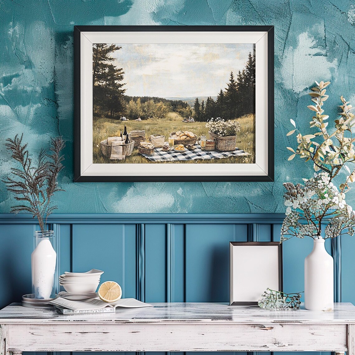 Vintage Countryside Picnic Basket Meadow Summer Afternoon Pastoral Poster - Image 2
