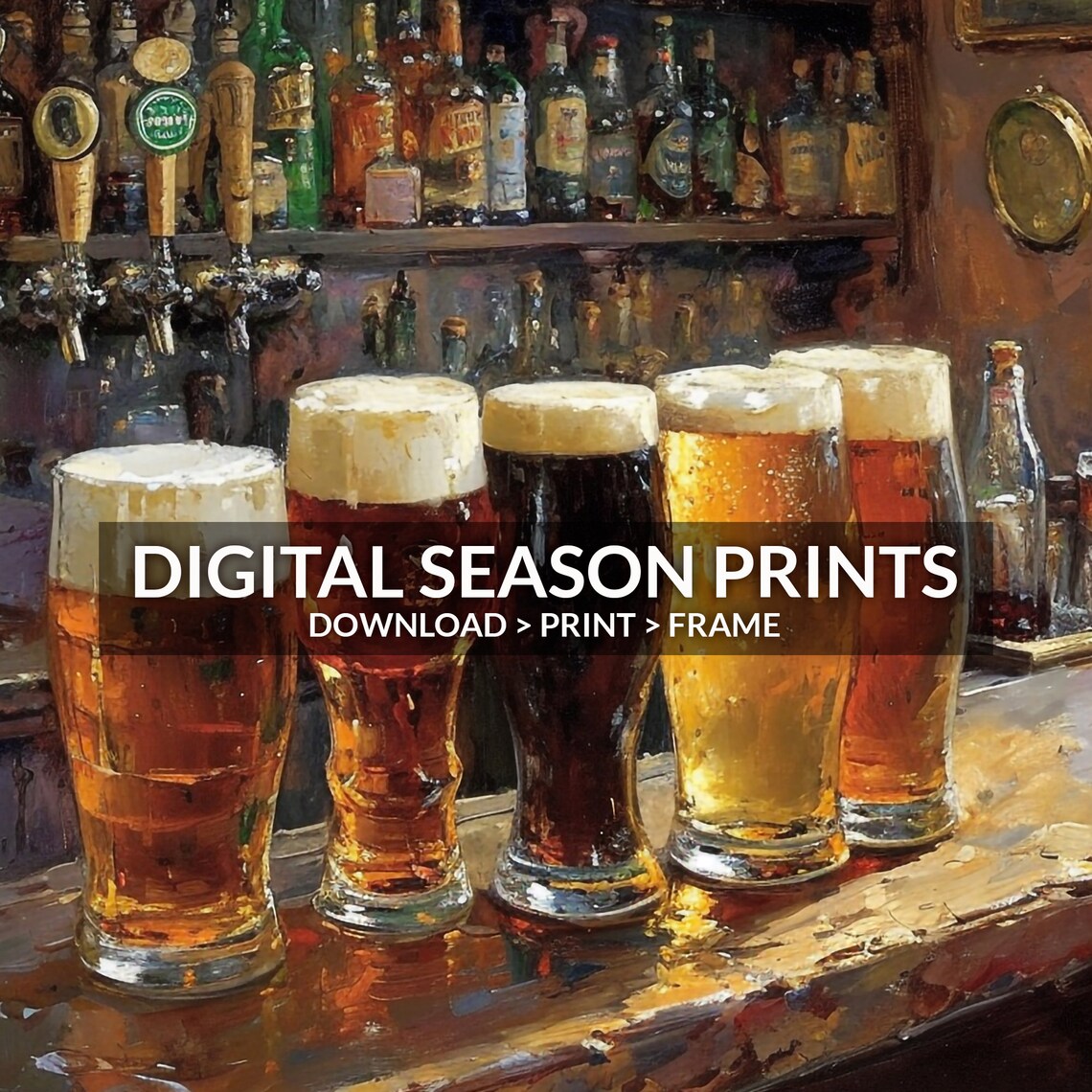 Irish Pub Bar with Five Pints of Beer St Patricks Day Painting Poster - Image 6