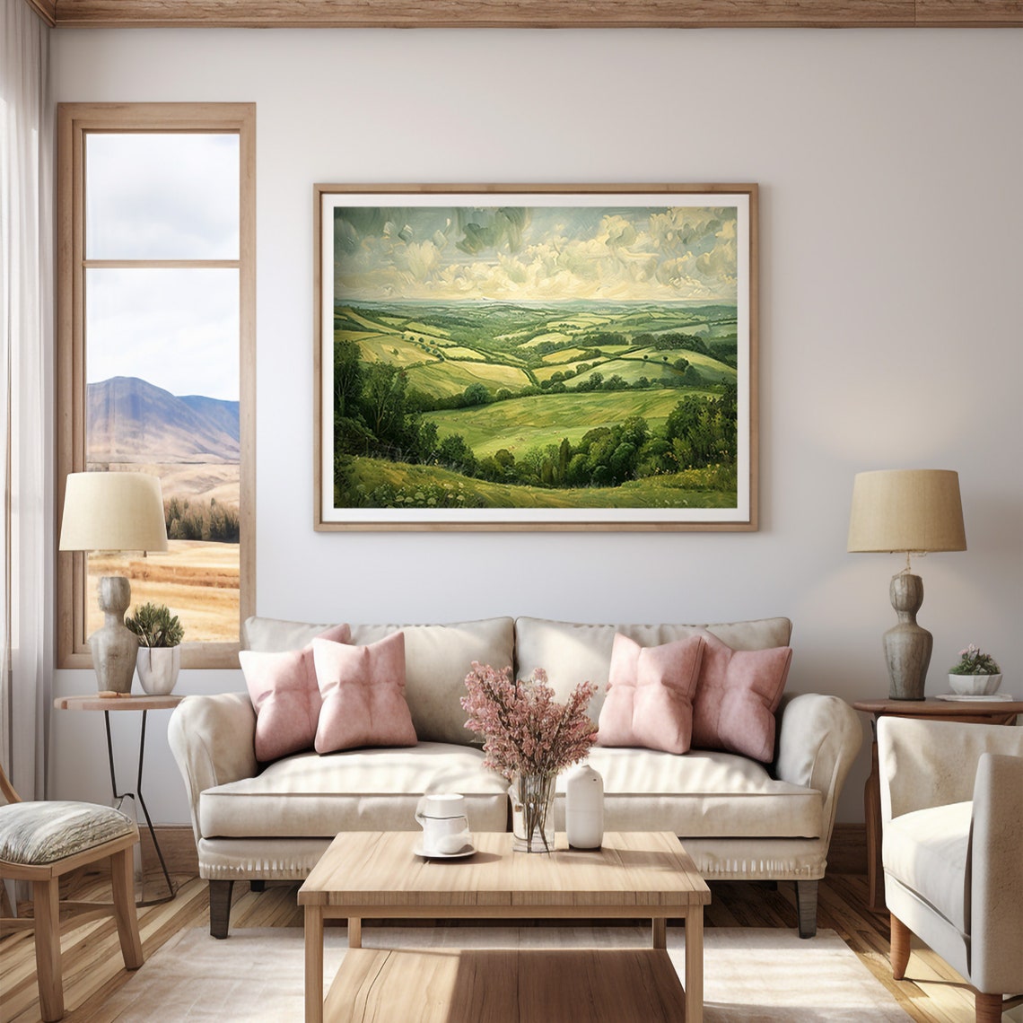 Green Rolling Hills Patchwork Countryside Summer Landscape Poster - Image 4