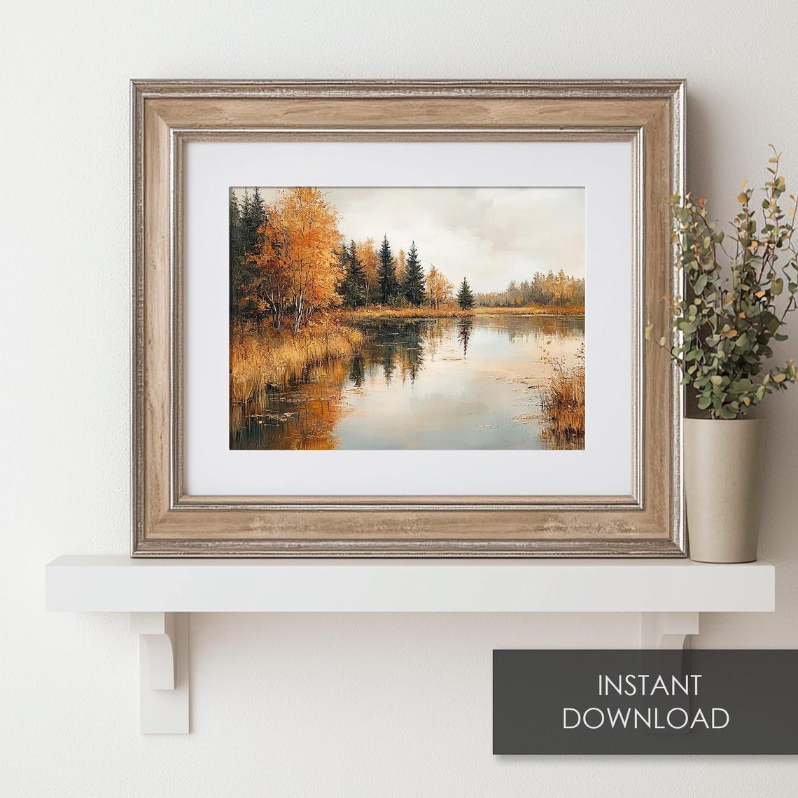 Rustic Autumn Lake Landscape Print Fall Nature Painting Moody Wall Art - Image 6