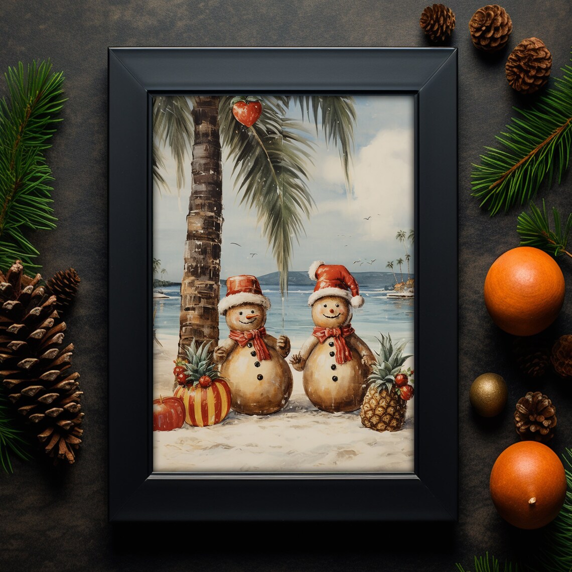 Snowmen on Tropical Beach Palm Trees Fun Christmas Holiday Poster - Image 3