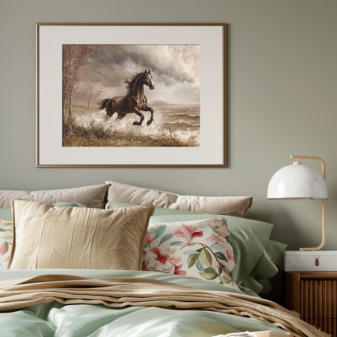 Wild Dark Horse Galloping Through Ocean Surf In A Storm Poster - Image 3