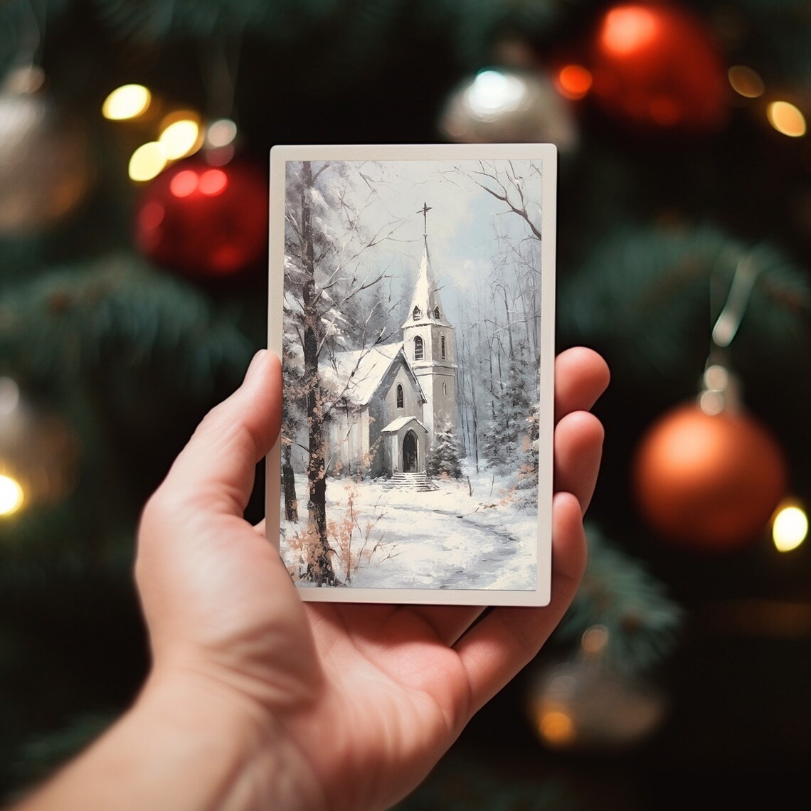 Old Country Church Winter Snowy Landscape Art Print - Image 5
